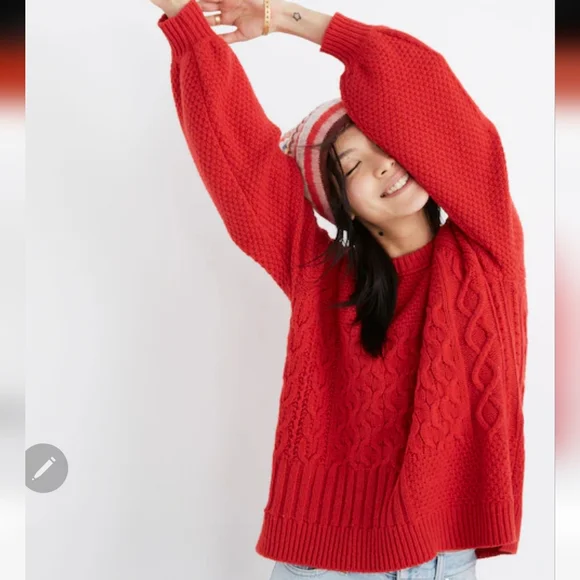 Madewell copenhagen cable sweater vibrant red xs - Picture 10 of 13